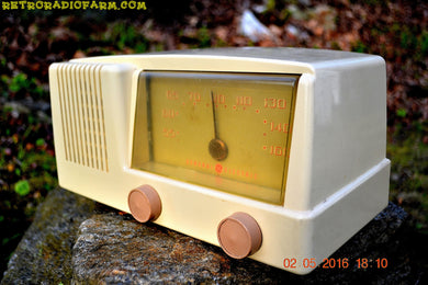 SOLD! - Nov 29, 2016 - BLUETOOTH MP3 READY - Antique Ivory Mid Century Retro Vintage 1950 General Electric Model 414 AM Tube Radio Totally Restored!