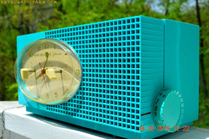 SOLD! - May 24, 2016 - BLUETOOTH MP3 READY - Turquoise Mid Century Retro Jetsons 1956 Sylvania Model 6006 Tube AM Clock Radio Totally Restored! - [product_type} - Sylvania - Retro Radio Farm