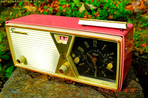 SOLD! - Aug 30, 2016 - BUBBLE Gum Pink and White Emerson Model 883 Series B Tube AM Clock Radio Mid Century Rare Color Sounds Great!