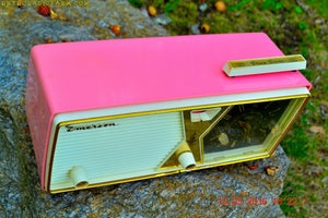 SOLD! - Aug 30, 2016 - BUBBLE Gum Pink and White Emerson Model 883 Series B Tube AM Clock Radio Mid Century Rare Color Sounds Great! - [product_type} - Emerson - Retro Radio Farm