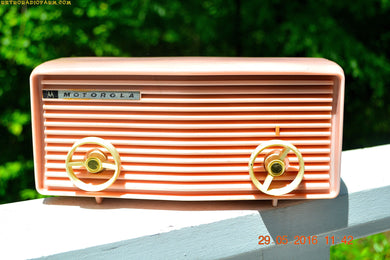SOLD! - Sept 12, 2016 - BLUETOOTH MP3 READY - Princess Pink Retro Jetsons 1959 Motorola Model 57R Tube AM Clock Radio Totally Restored!