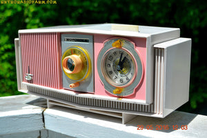 SOLD! - May 30, 2016 - BLUETOOTH MP3 READY - Cotton Candy Pink Retro Jetsons 1963 Motorola Model C19P23 Tube AM Clock Radio Totally Restored! - [product_type} - Motorola - Retro Radio Farm