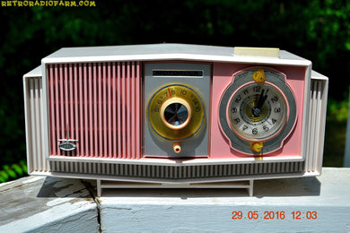 SOLD! - May 30, 2016 - BLUETOOTH MP3 READY - Cotton Candy Pink Retro Jetsons 1963 Motorola Model C19P23 Tube AM Clock Radio Totally Restored!