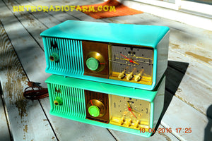 SOLD! - Nov 29, 2017 - SEA GREEN Never-Before-Seen-Never-Knew-Existed Retro Jetsons 1957 Motorola 57CC Tube AM Clock Radio Totally Restored! - [product_type} - Motorola - Retro Radio Farm