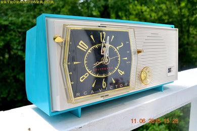 SOLD! - June 13, 2016 - BLUETOOTH MP3 Ready - Turquoise and White Retro Jetsons Vintage 1957 RCA Victor Model C-2E AM Tube Radio Works Great!