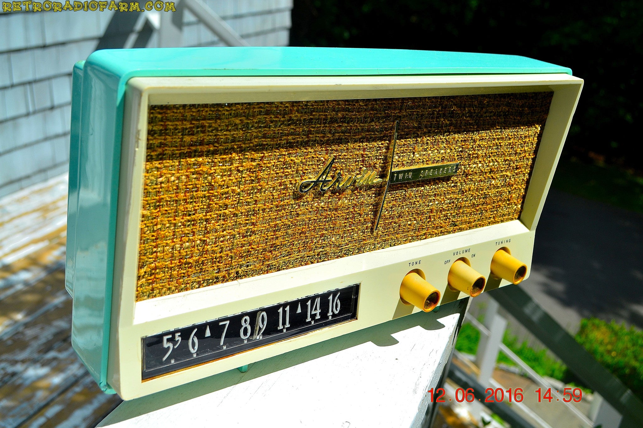 SOLD! - Aug 15, 2016 - BLUETOOTH MP3 READY - AQUAMARINE BLUE Retro Jetsons Vintage 1959 Arvin 2585 AM Tube Radio WORKS! - [product_type} - Arvin - Retro Radio Farm