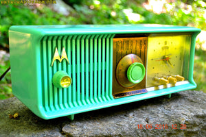 SOLD! - Nov 29, 2017 - SEA GREEN Never-Before-Seen-Never-Knew-Existed Retro Jetsons 1957 Motorola 57CC Tube AM Clock Radio Totally Restored! - [product_type} - Motorola - Retro Radio Farm