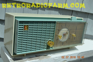 SOLD! - Nov 14, 2016 - SLATE BLUE Mid Century Retro Jetsons 1964 Sylvania Model AK22 Tube AM Clock Radio Totally Restored! - [product_type} - Sylvania - Retro Radio Farm