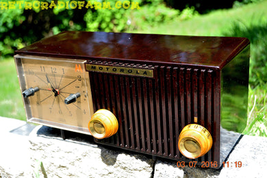 SOLD! - Sept 9, 2016 - BLUETOOTH MP3 READY - Chocolate Brown Retro Jetsons 1959 Motorola Model 56CS44 Tube AM Clock Radio Totally Restored!