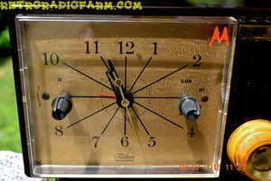 SOLD! - Sept 9, 2016 - BLUETOOTH MP3 READY - Chocolate Brown Retro Jetsons 1959 Motorola Model 56CS44 Tube AM Clock Radio Totally Restored! - [product_type} - Motorola - Retro Radio Farm