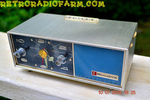 SOLD! - August 22, 2016 - STAINLESS STEEL Retro Vintage Mini Travel 1966 Bulova Series 130 Transistor Clock Radio Looks So Cool! - [product_type} - Bulova - Retro Radio Farm