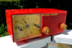 SOLD! - Oct 25, 2016 - CARDINAL Red Retro Jetsons 1957 Motorola Model 56CS34 Tube AM Clock Radio Totally Restored! - [product_type} - Motorola - Retro Radio Farm