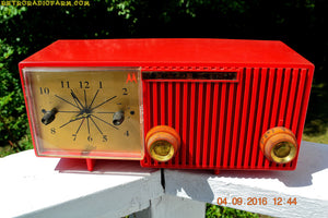SOLD! - Oct 25, 2016 - CARDINAL Red Retro Jetsons 1957 Motorola Model 56CS34 Tube AM Clock Radio Totally Restored! - [product_type} - Motorola - Retro Radio Farm