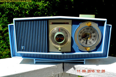 SOLD! - Sept 17, 2016 - BLUE on Blue Mid Century Retro 1963 Motorola Model C19B60 Tube AM Clock Radio Totally Restored!