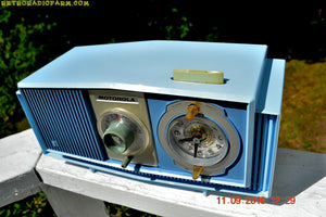 SOLD! - Sept 17, 2016 - BLUE on Blue Mid Century Retro 1963 Motorola Model C19B60 Tube AM Clock Radio Totally Restored! - [product_type} - Motorola - Retro Radio Farm