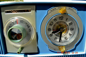 SOLD! - Sept 17, 2016 - BLUE on Blue Mid Century Retro 1963 Motorola Model C19B60 Tube AM Clock Radio Totally Restored! - [product_type} - Motorola - Retro Radio Farm