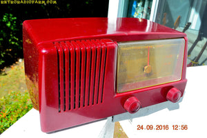SOLD! - Feb 8, 2017 - BURGUNDY Mid Century Retro Vintage 1950 General Electric Model 411 AM Tube Radio Totally Restored! - [product_type} - General Electric - Retro Radio Farm