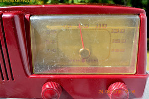 SOLD! - Feb 8, 2017 - BURGUNDY Mid Century Retro Vintage 1950 General Electric Model 411 AM Tube Radio Totally Restored! - [product_type} - General Electric - Retro Radio Farm