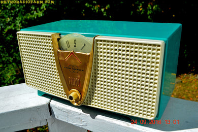 SOLD! - Dec 13, 2016 - ABSOLUTELY TURQUOISE Twin Speaker Retro Vintage 1959 Philco Model E-816-124 AM Tube Radio Totally Restored!