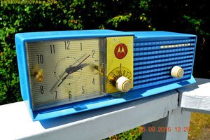 SOLD! - Apr 15, 2017 - CORNFLOWER BLUE Bi-level Retro Jetsons 1957 Motorola 57CD Tube AM Clock Radio Some Issues - [product_type} - Motorola - Retro Radio Farm