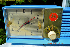 SOLD! - Dec 15, 2016 - CORNFLOWER BLUE Bi-level Retro Jetsons 1957 Motorola 57CD Tube AM Clock Radio Some Issues - [product_type} - Motorola - Retro Radio Farm