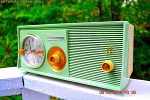 SOLD! - Dec 18, 2016 - PASTEL GREEN Retro Jetsons 1958 Motorola 5C23GW Tube AM Clock Radio Beautiful!