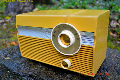 SOLD! - July 30, 2017 - MAIZE YELLOW Mid Century Jet Age Retro 1959 Philco Model E-812-124 Tube AM Radio Totally Awesome!!