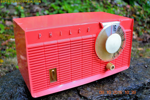 SOLD! - May 31, 2019 - Coral Pink Mid Century Retro Antique 1958 Philco Model F815-124 Tube AM Radio Totally Restored! - [product_type} - Philco - Retro Radio Farm