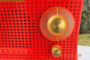 SOLD! - Dec 10, 2017 - SCARLET Red Mid Century Retro Jetsons 1959 Olympic Model 407 Tube AM Radio Works Great! - [product_type} - Olympic - Retro Radio Farm
