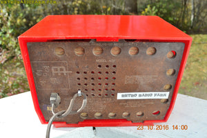 SOLD! - Dec 10, 2017 - SCARLET Red Mid Century Retro Jetsons 1959 Olympic Model 407 Tube AM Radio Works Great! - [product_type} - Olympic - Retro Radio Farm