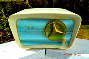 SOLD! - Jan 30, 2017 - SO JETSONS LOOKING Retro Vintage Turquoise and White 1959 CBS Model T201 AM Tube Radio So Cute! - [product_type} - CBS - Retro Radio Farm
