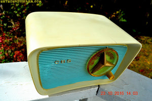 SOLD! - Jan 30, 2017 - SO JETSONS LOOKING Retro Vintage Turquoise and White 1959 CBS Model T201 AM Tube Radio So Cute! - [product_type} - CBS - Retro Radio Farm