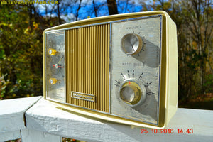SOLD! - Apr 15, 2017 - GOLD and Ivory Mid Century Retro Vintage 1966 Magnavox Model C006 Mardi Gras Tube Clock Radio Kinda Rough Shape