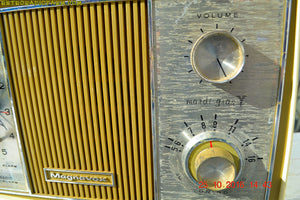 SOLD! - Apr 15, 2017 - GOLD and Ivory Mid Century Retro Vintage 1966 Magnavox Model C006 Mardi Gras Tube Clock Radio Kinda Rough Shape - [product_type} - Magnavox - Retro Radio Farm