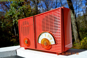SOLD! - Oct 28, 2016 - WACKY LOOKING Coral Mid Century Retro Jetsons Vintage 1957 Philco H826-124 AM Tube Radio Works Great!