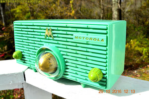 SOLD! - Dec 9, 2017 - SEA GREEN Mid Century Retro Jetsons 1957 Motorola 56H Turbine Tube AM Radio Works Amazing! - [product_type} - Motorola - Retro Radio Farm