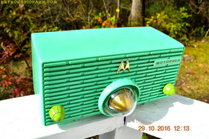 SOLD! - Dec 9, 2017 - SEA GREEN Mid Century Retro Jetsons 1957 Motorola 56H Turbine Tube AM Radio Works Amazing! - [product_type} - Motorola - Retro Radio Farm
