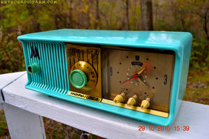 SOLD! - Dec 13, 2016 - VIVID Turquoise Retro Jetsons 1957 Motorola 57CC Tube AM Clock Radio Totally Restored!