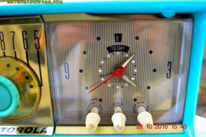 SOLD! - Dec 13, 2016 - VIVID Turquoise Retro Jetsons 1957 Motorola 57CC Tube AM Clock Radio Totally Restored! - [product_type} - Motorola - Retro Radio Farm