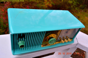 SOLD! - Dec 13, 2016 - VIVID Turquoise Retro Jetsons 1957 Motorola 57CC Tube AM Clock Radio Totally Restored! - [product_type} - Motorola - Retro Radio Farm