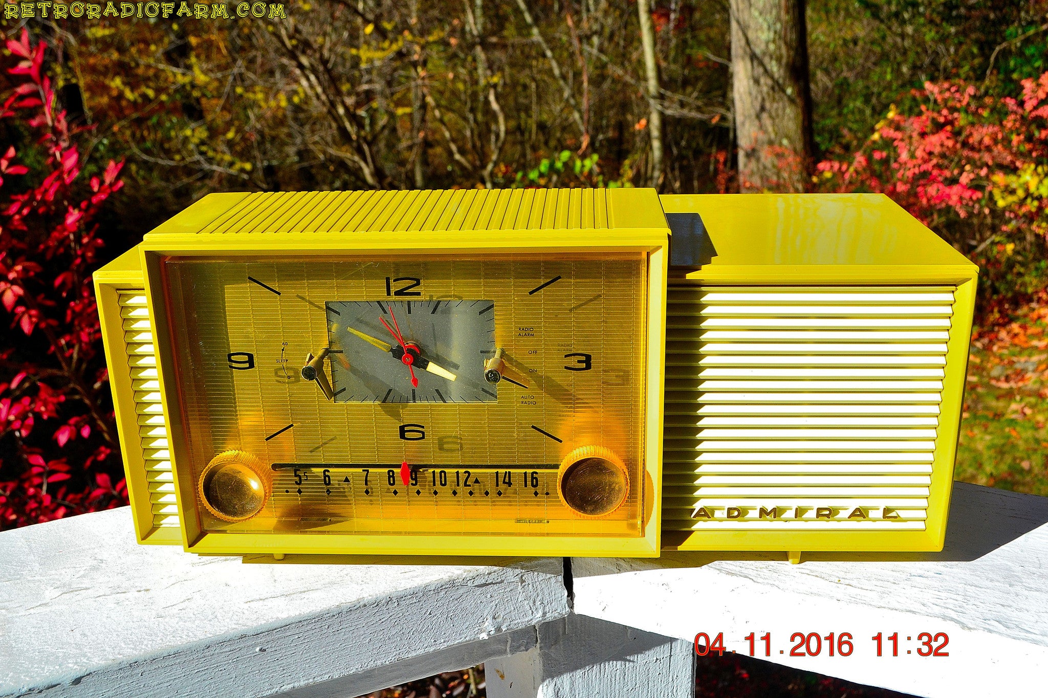 SOLD! - Feb 8, 2017 - AUTUMN GOLD Retro Jetsons 1959 Admiral 296 Tube AM Clock Radio Sounds Great! Rare Color! - [product_type} - Admiral - Retro Radio Farm
