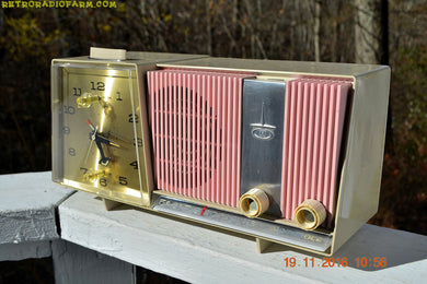 SOLD!- Dec 15, 2016 - DAISY PINK and Beige Motorola C18 Clock Radio 1963 Tube AM Clock Radio Totally Restored! Rare!