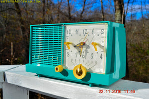 SOLD! - Nov 14, 2017 - REAL TEAL DEAL Mid-Century Retro Vintage 1959 Philco Model F-752-124 AM Tube Clock Radio Totally Restored! - [product_type} - Philco - Retro Radio Farm