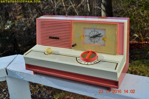 SOLD! - May 16, 2017 - DUSTY ROSE METALLIC and PINK Mid Century Retro Jetsons Vintage 1960 Sylvania Model 5C12 AM Tube Clock Radio Unique Works Great! - [product_type} - Sylvania - Retro Radio Farm