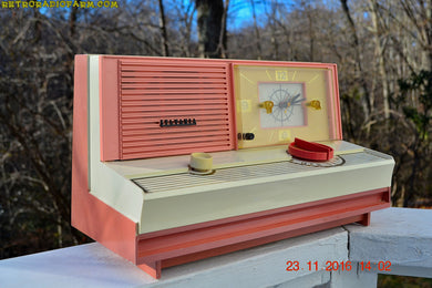 SOLD! - May 16, 2017 - DUSTY ROSE METALLIC and PINK Mid Century Retro Jetsons Vintage 1960 Sylvania Model 5C12 AM Tube Clock Radio Unique Works Great!