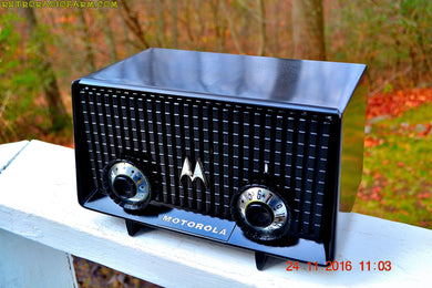 SOLD! - Dec 4, 2016 - GLOSS BLACK Mid Century Vintage Antique 1957 Motorola 56R AM Tube Radio Works Great!