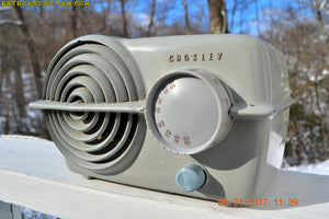 SOLD! - Nov 16, 2017 - BATTLESHIP GREY Art Deco Vintage Retro Industrial Age 1951 Crosley Model 11-115U Bakelite Tube Radio Works Like A Charm! - [product_type} - Crosley - Retro Radio Farm