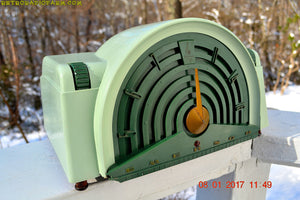 SOLD! - Nov 3, 2017 - GREEN BANDSHELL Mid Century Retro Vintage Antique 1954 Emerson Model 744 Series B Tube AM Radio Looks Great! - [product_type} - Emerson - Retro Radio Farm