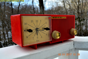 SOLD! - Apr 28, 2017 - CARDINAL Red Retro Jetsons 1957 Motorola Model 56CS34 Tube AM Clock Radio Totally Restored! - [product_type} - Motorola - Retro Radio Farm