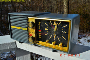 SOLD! - Mar 16, 2017 - SLATE BLUE Retro Jetsons Vintage 1959 Motorola Model 66C AM Tube Clock Radio Works Great!